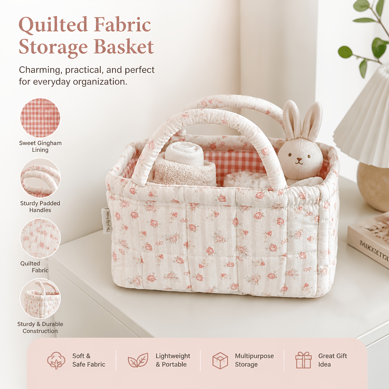Baby Clothing Basket - Cesto portaoggetti trapuntato floreale, organizer cosmetico