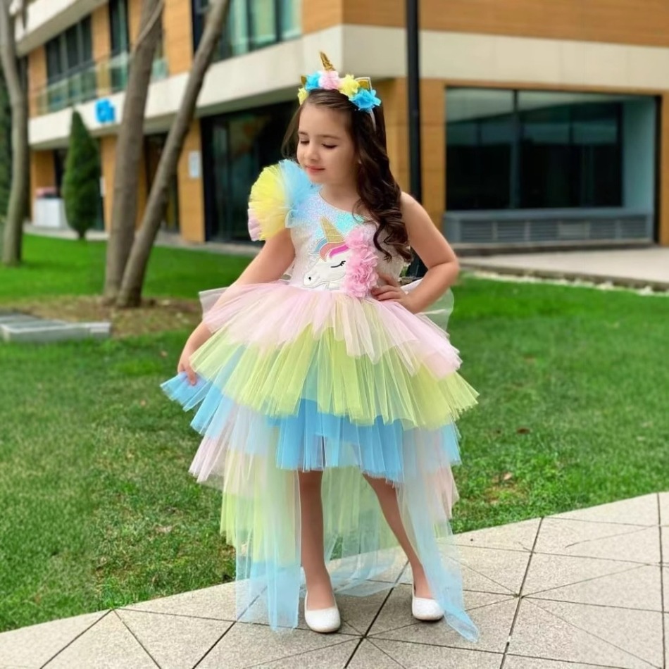 Baby Clothing Us - Arcobaleno Unicorno Baby Party Girls Dress
